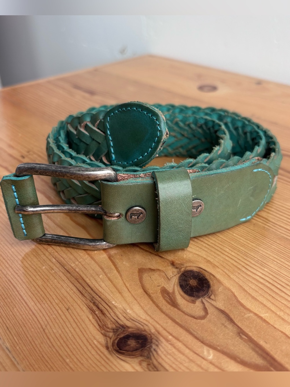 Will Leather Goods Braided teal green Belt Sz M